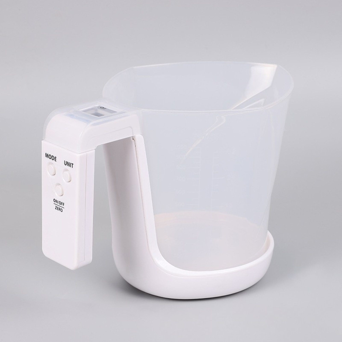 Cantar de Bucatarie 2 in 1, Vafy, Model Electronic, Tip Cana Gradata cu Masurare, pentru Lichide si Solide, Display Automat, 21.5 x 14.3 x 15 cm, Alb