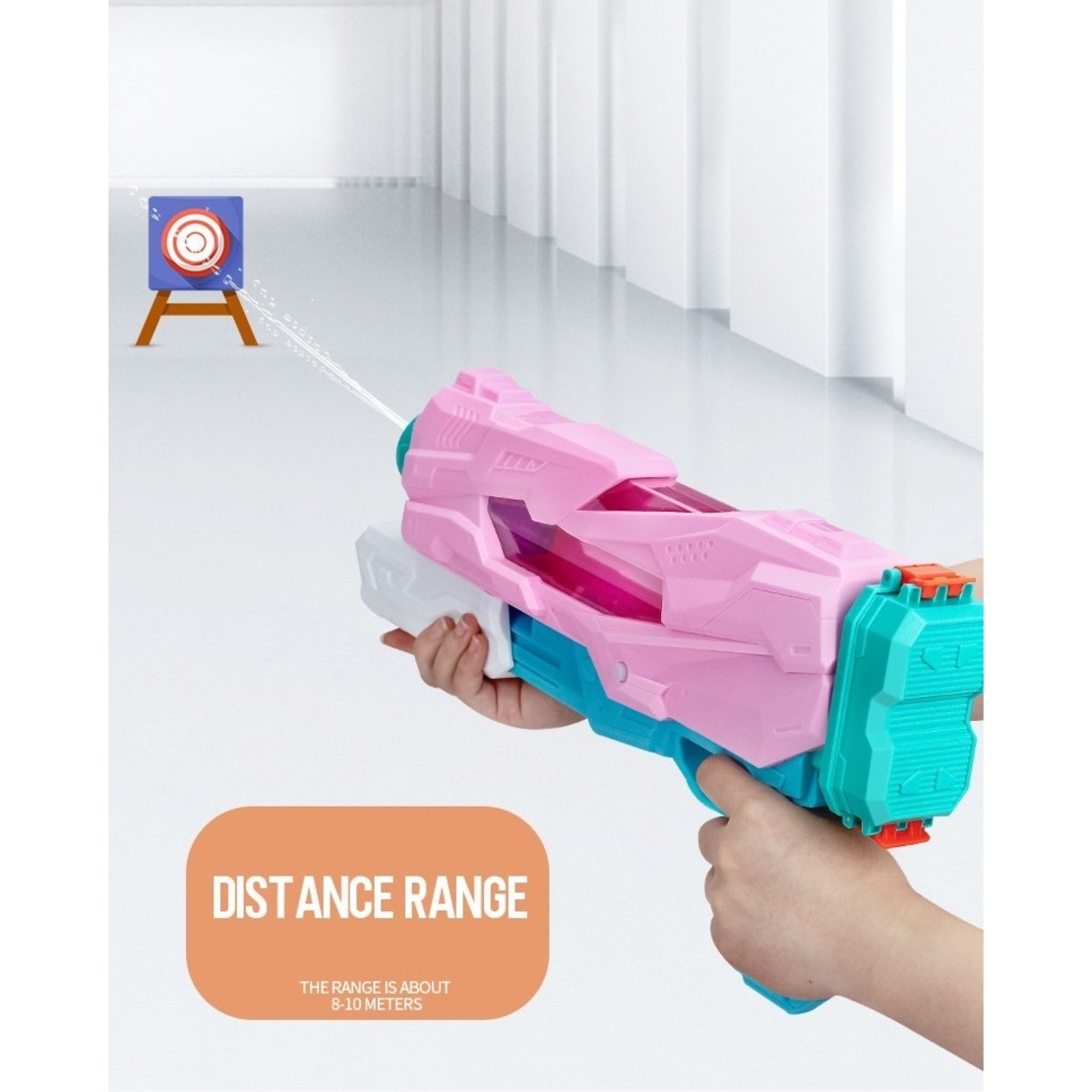 Pistol cu Apa pentru Copii, Rezervor, Pentru Piscina/Plaja, Flippy, 6ani+, 5 duze, Quick Fill, Roz, 800ML