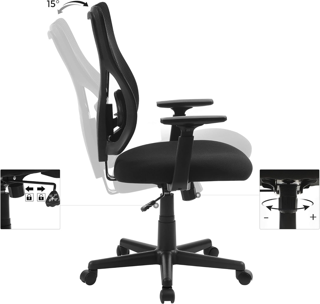 SONGMICS Scaun de birou ergonomic mesh, reglabil complet, brate si suport lombar ajustabile, 68x67x113 cm, negru