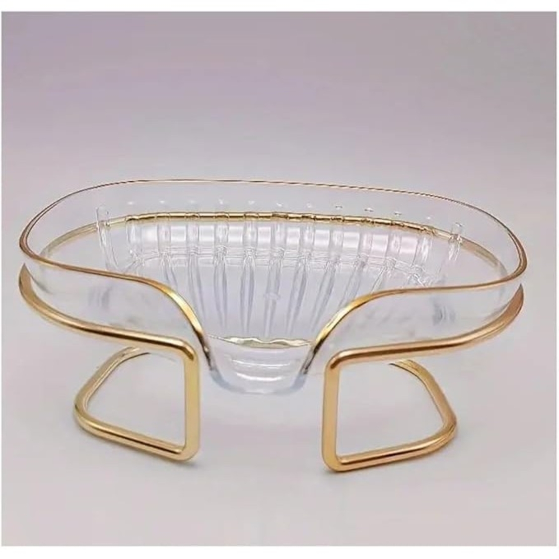 Savoniera cu Suport, Flippy, Sistem de Scurgere a Apei, Margine Aurie, 14 x 8.5 x 9 cm, din TPE, Transparent