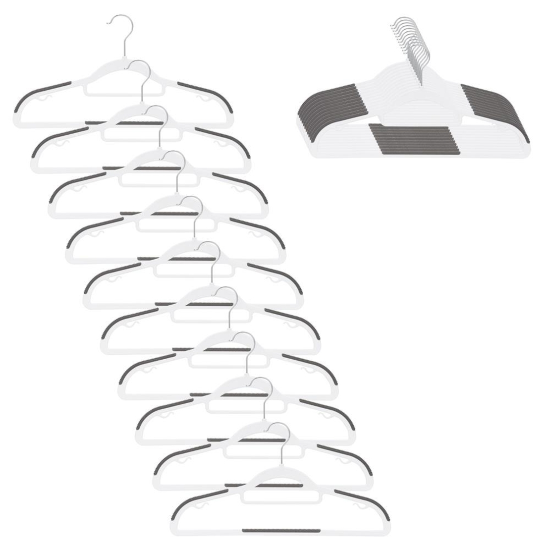 Set de 20 de umerase antiderapante pentru haine, din PE, cu carlig metalic rotativ, 41 cm, alb si gri
