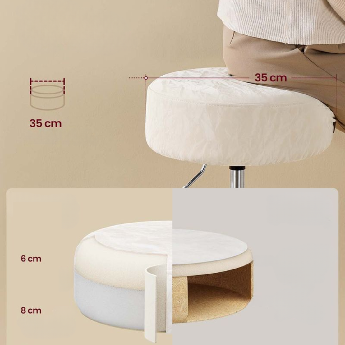 VASAGLE Taburet pentru masa machiaj, reglabil pe inaltime, rotativ 360°, sezut capitonat, 39x39x58 cm, alb crem