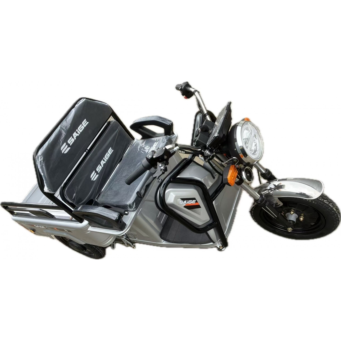 Triciclu Electric de Marfa XPB, Saige, Viteza Maxima 25 km/h, Motor 1600W, Baterie 60V/20Ah, Fara Permis, Mototricicleta Electrica de Transport, Gri