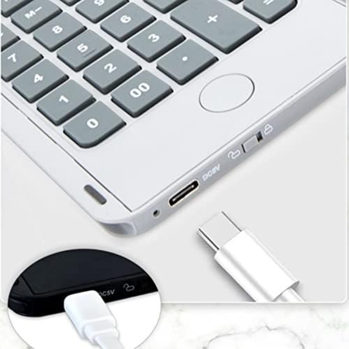 Calculator de Mana Reincarcabil cu Tabla de Scris, Flippy, Calculator Portabil, Ecran LCD, Afisaj cu 12 Cifre, Ecran de 15 cm, Culoare Alb