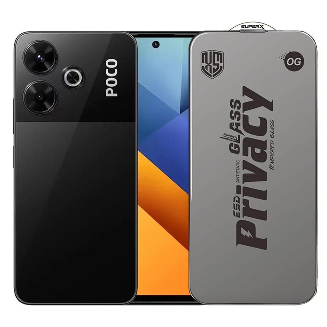 Folie de Protectie pentru Xiaomi Poco M6, Vafy, Sticla Securizata ESD Antistatica, Super-X Privacy OG, Margini Negre, 0.30 mm, Transparent Inchis