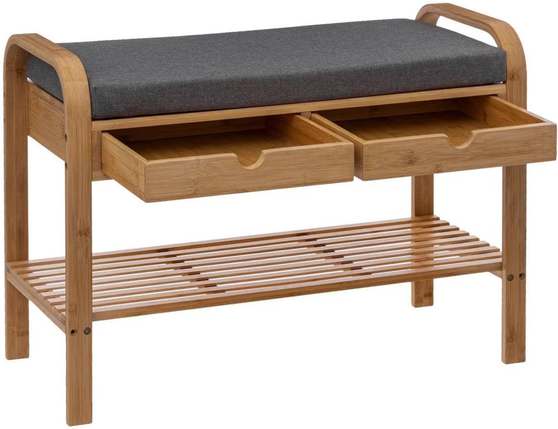 Banca suport pantofi 5Five cu 2 sertare, bambus, 74x34x55 cm, bej