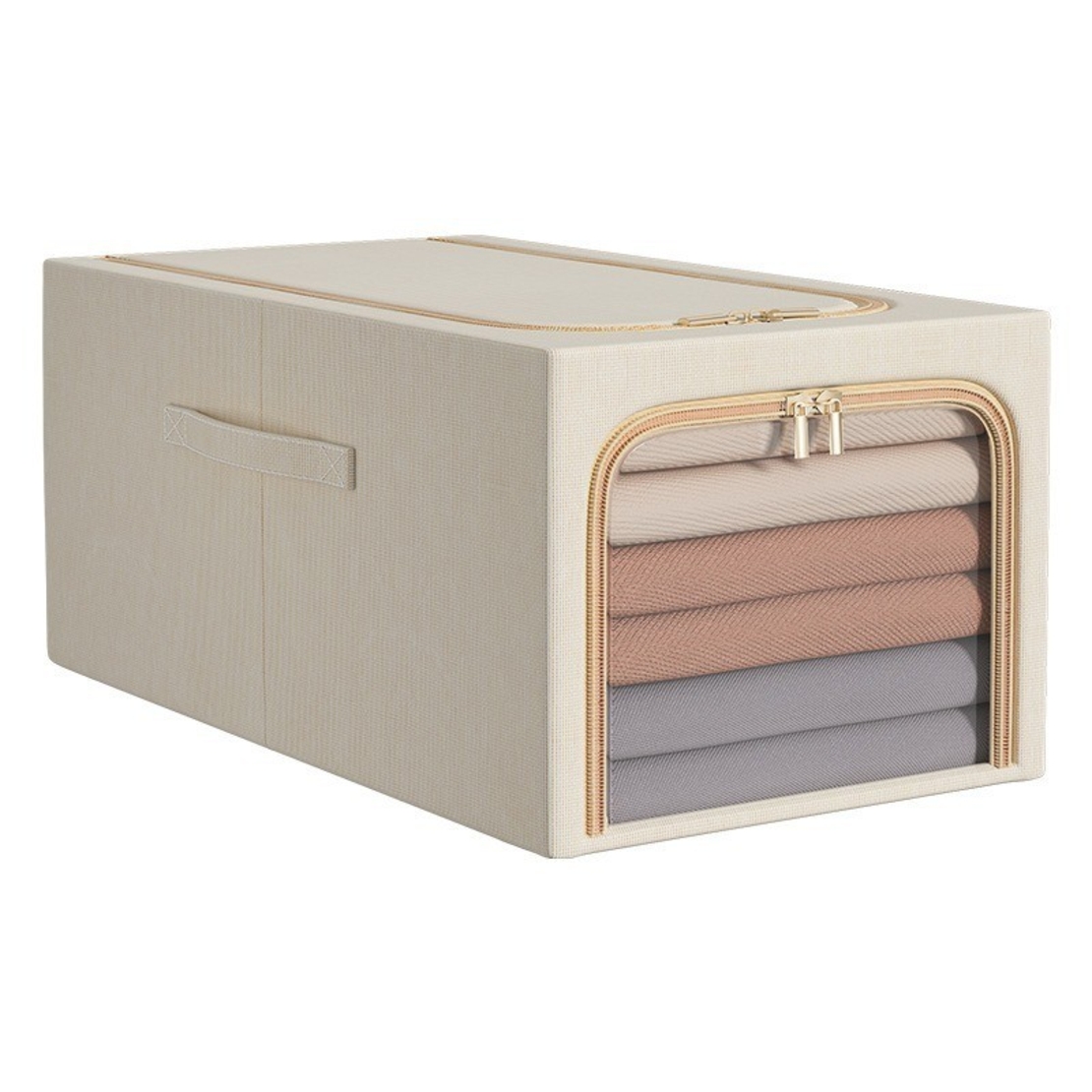 Cutie de Depozitare, Vafy, 56L, din In si Bumbac, Pliabila, Cadru din Otel, 53 x 35 x 30 cm, Kaki