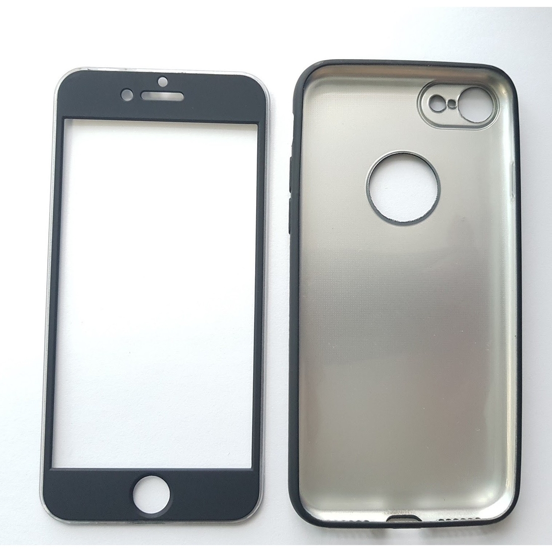 Husa Apple iPhone 8 Plus Full Silicone 360 Negru + Folie de protectie
