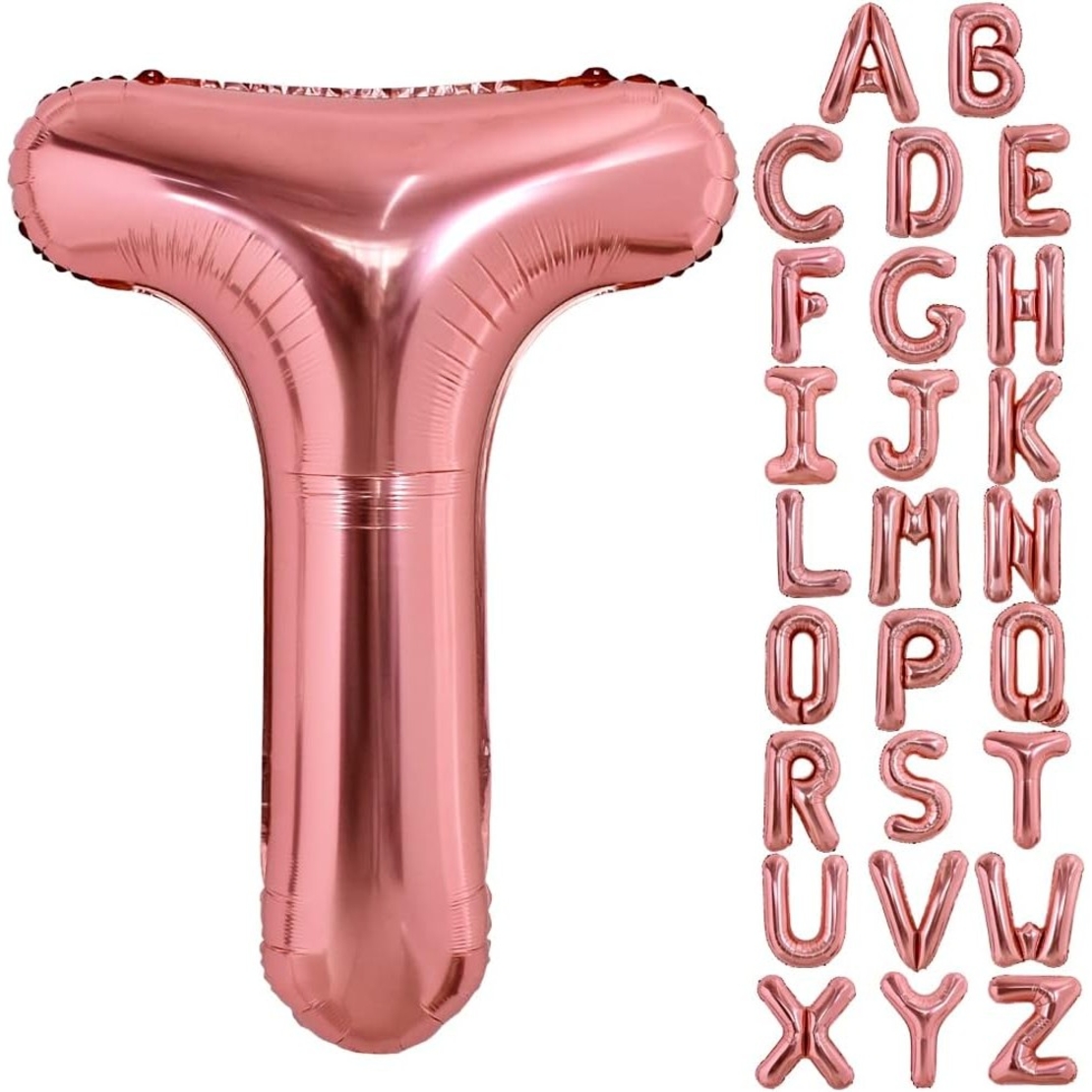 Balon Folie Metalizata Litera T, Flippy, 40 cm, Umflati cu Heliu sau Aer, Ambalaj Individual, Pai inclus, Rose Gold