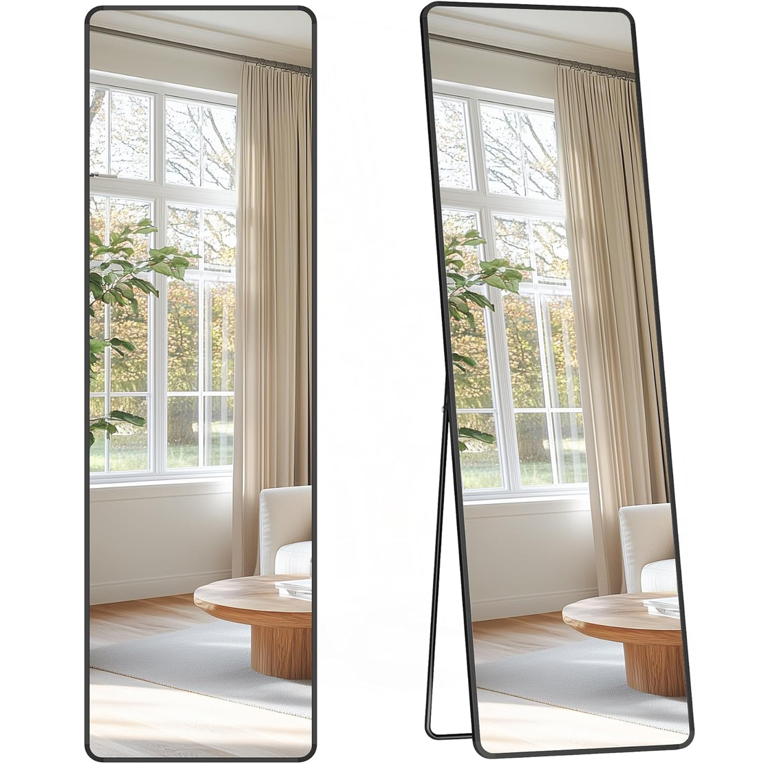 SONGMICS Oglinda de podea tip dressing, rama din aluminiu, sticla securizata, 150x40 cm, negru