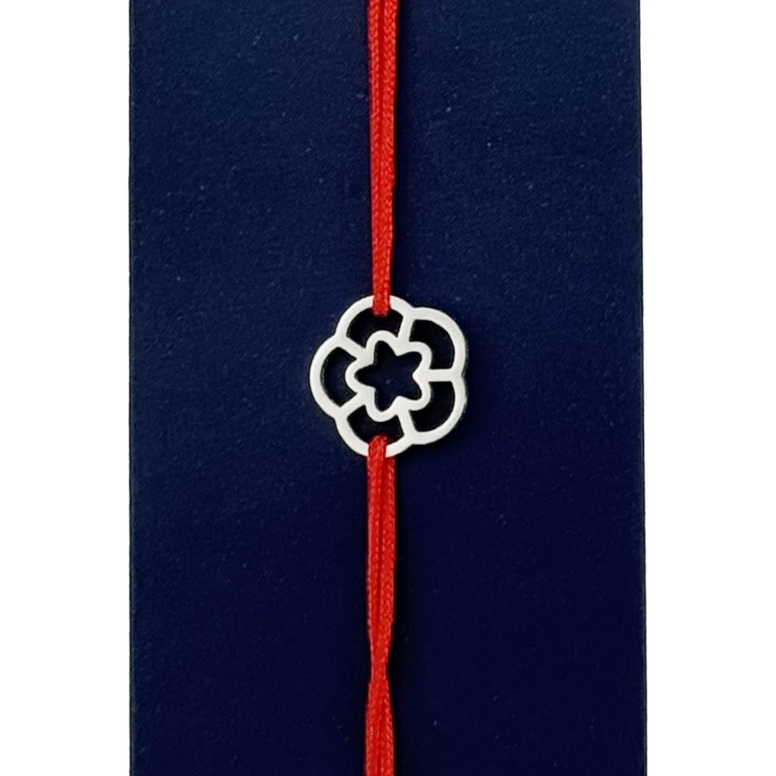 Martisor Bratara Inox pentru Copii, Jolie, Model Stea in floare, din Inox si Metal Inox, Snur Rosu, Argintiu