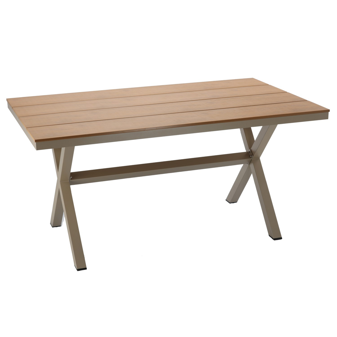 Masa gradina dreptunghiulara din aluminiu cu blat aspect lemn, 150x90x74 cm, bej