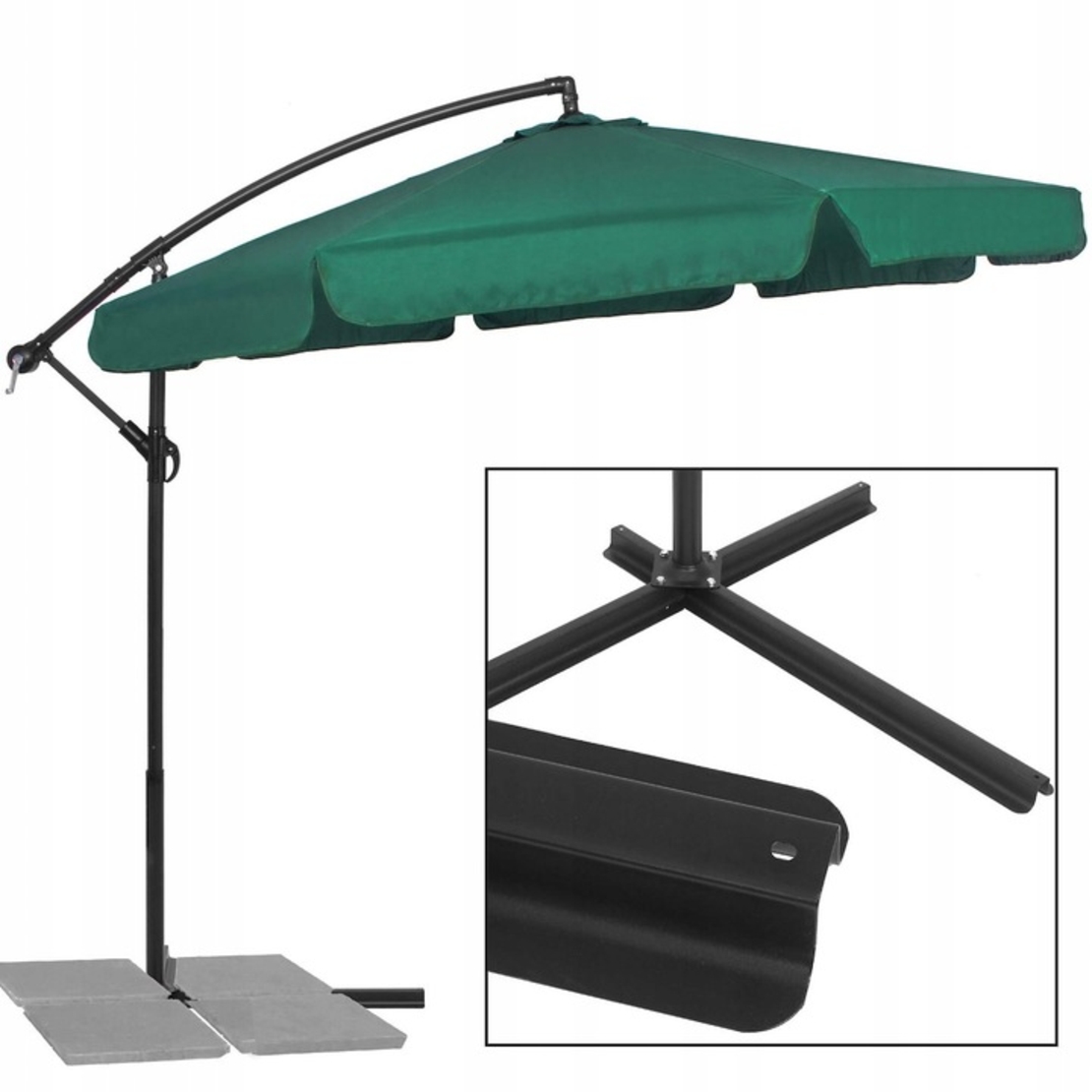 Umbrela de gradina cu brat lateral banana, cu husa, 300cm, verde