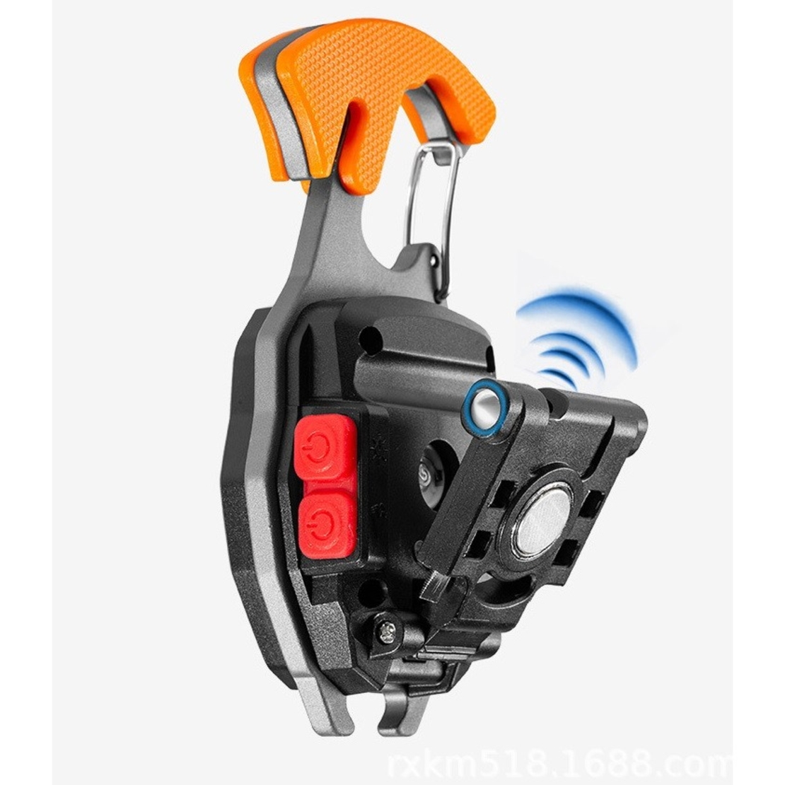 Breloc Multifunctional, Flippy, Model W5147, Kit Supravietuire, Lanterna, Bricheta, Fluier, din ABS/Aluminiu, Alimentare USB, Negru/Portocaliu