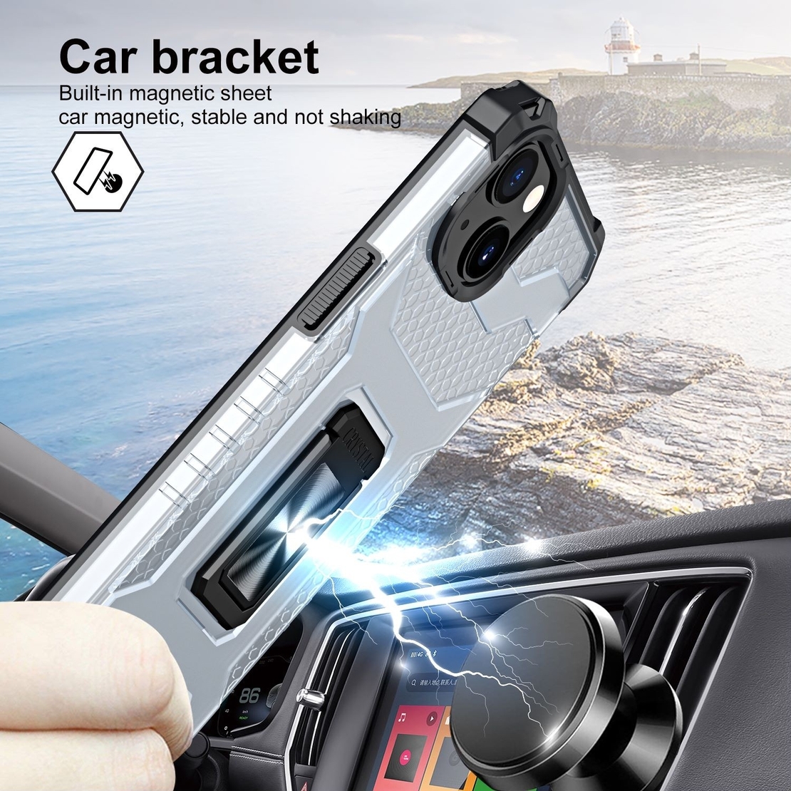 Husa de protectie Vafy compatibila cu Apple iPhone 13 Acrylic Armor cu suport Negru