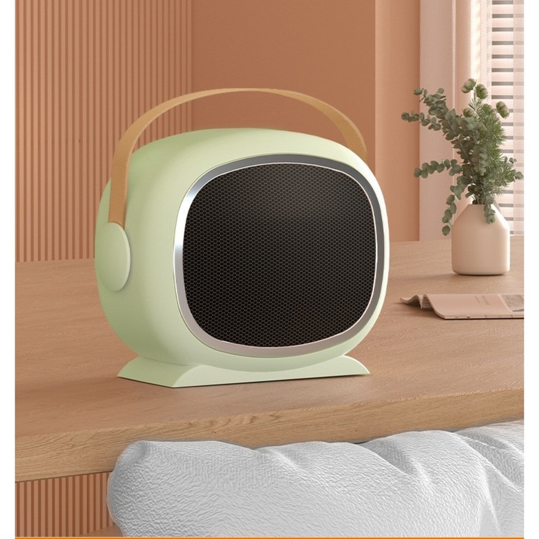 Aeroterma cu Incalzire Ceramica PTC, Vafy, din ABS, Oprire Automata, Protectie Supraincalzire, 700/1200W, 220V, 21 x 16 x 11 cm, Verde