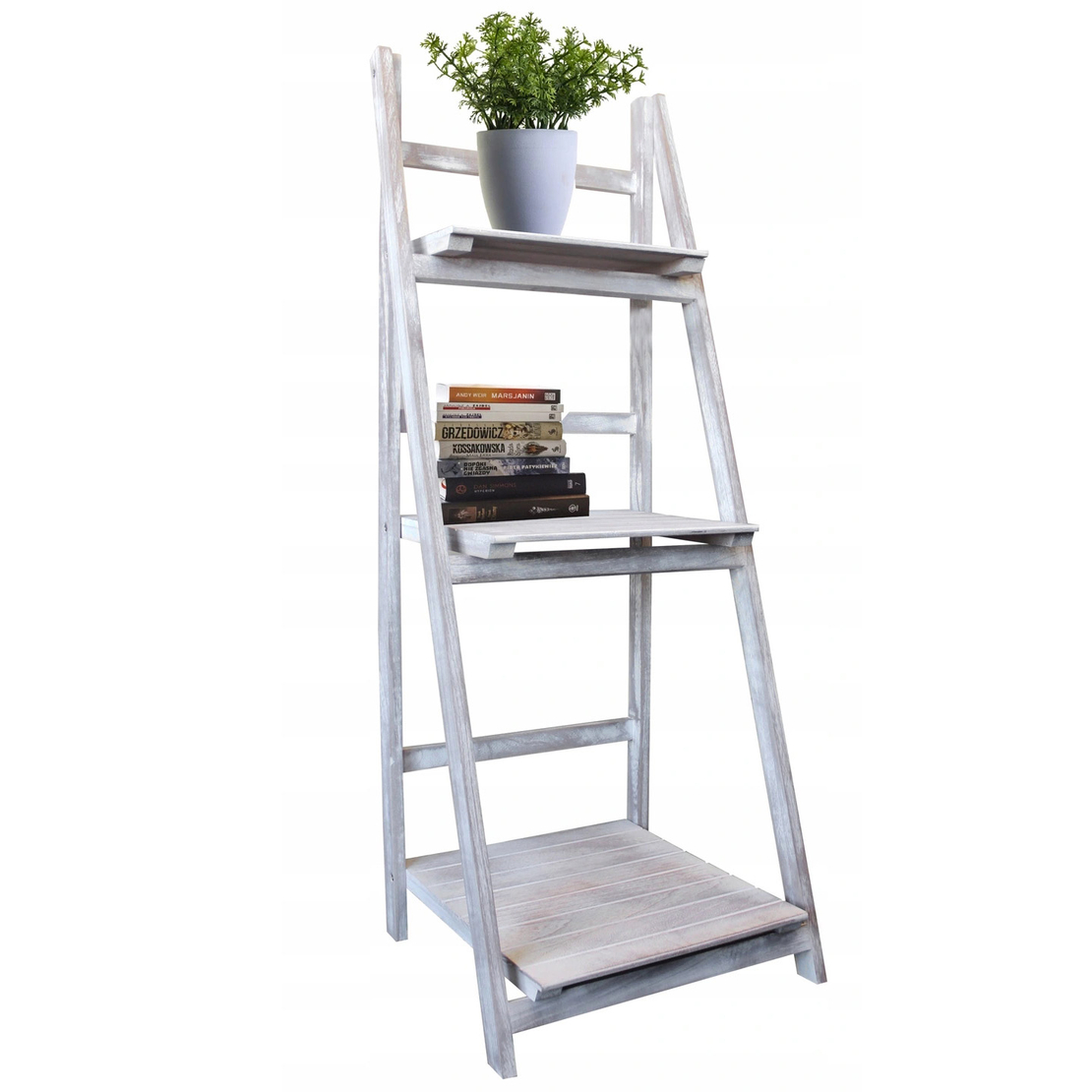 Biblioteca pliabila din lemn, 3 rafturi, 42x109x39 cm, gri
