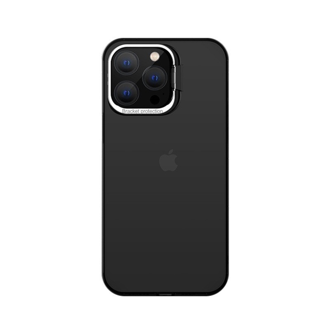 Husa de protectie pentru iPhone 14 Plus, cu suport metalic pentru camera, Bracket Series, Vafy, Protectie Antisoc, PC mat, silicon moale pe margini, Negru