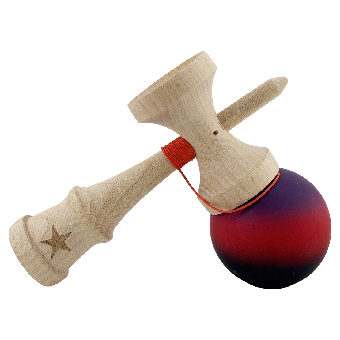 Kendama X Originala, Profesionala, Flippy, Big Cups V2, Rubber Grip cu Cupe Mari, Rulment Metalic cu Ata 55 cm, Mov/Rosu/Negru