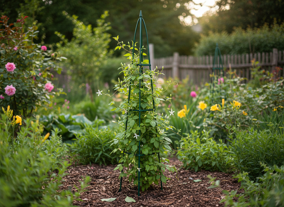 Pergola gradina piramidala pentru plante cataratoare, structura otel, 31x31x200 cm, verde inchis
