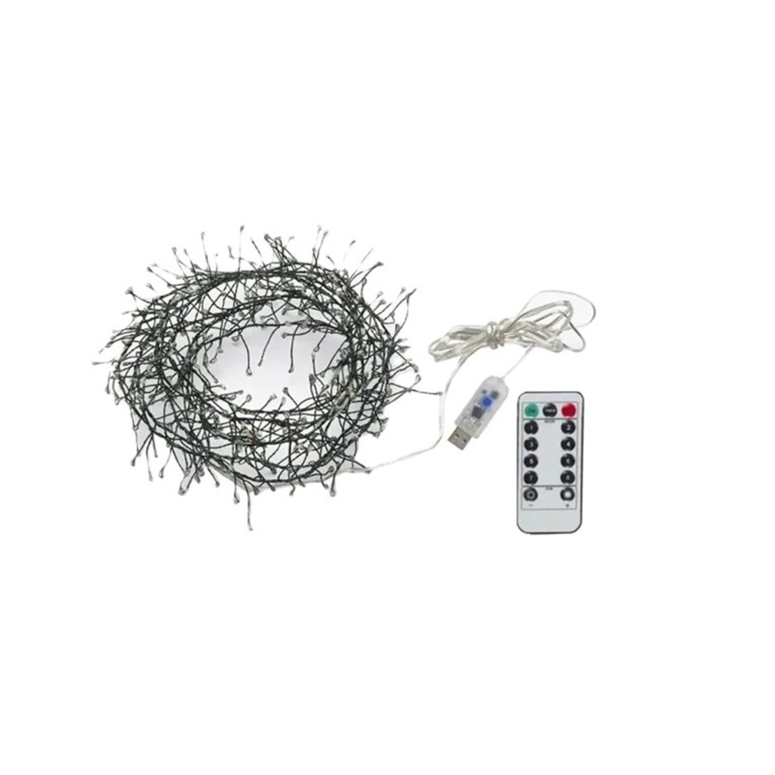 Instalatie de Craciun Liniara, Vafy®, Tip Cluster, 8 Jocuri de Lumini, cu Telecomanda, 12,5 m, 500 LED-uri, Alimentare USB, 24V, Ambalaj pe Rola, Multicolor