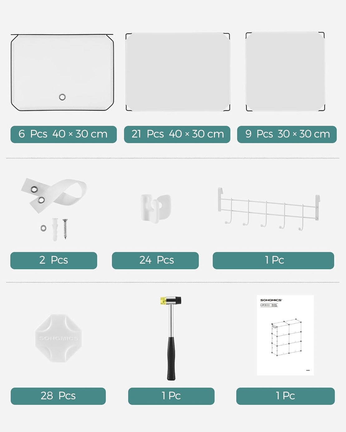 SONGMICS Dulap pantofi modular 6 compartimente, cu usi si cadru metalic, organizator incaltaminte, 32x124x94 cm, alb