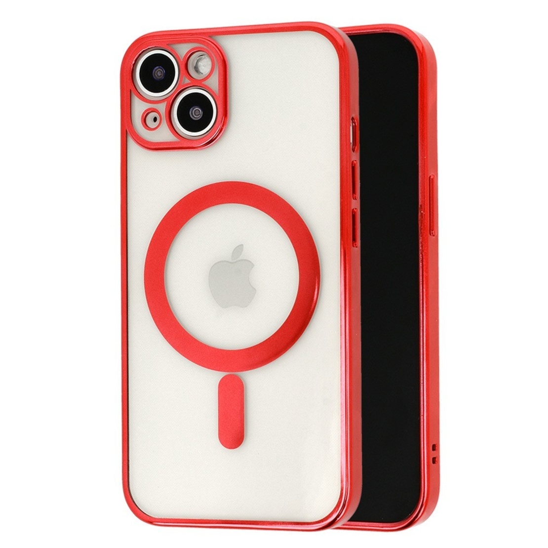 Husa MagSafe pentru Apple iPhone 13, Protectie camera, Full TPU, Margini colorate Electroplating, Magnetica, Incarcare Wireless, Vafy, Rosu