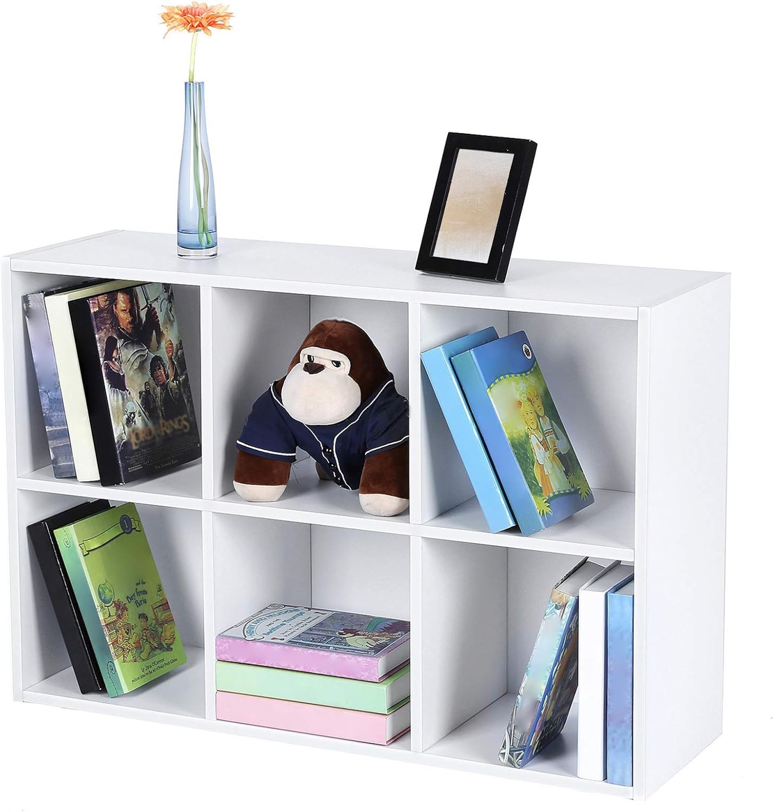 VASAGLE Biblioteca cu 6 compartimente, raft depozitare tip cub, 66x30x98 cm, alb