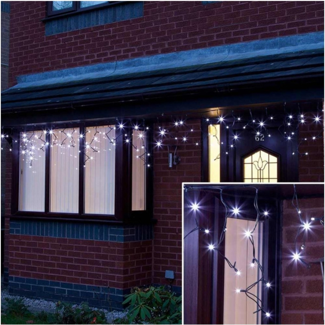 Instalatie Craciun Profesionala de Exterior IP65, 75 m, 1800 Led-uri Mari ,Franjuri, Alb rece, Flash, Alimentator, Interconectabila, Fir Negru Cauciucat, 220v, Vafy