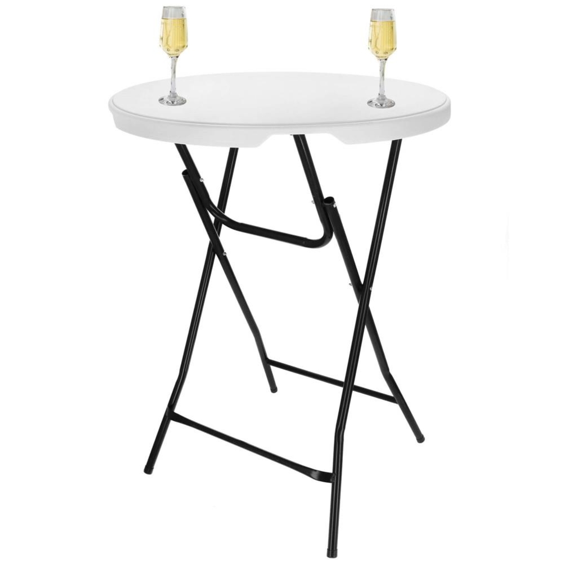 Masa catering profesionala pentru evenimente, inalta, cu picioare metal pliabile, rotunda, d 80 cm, h 110 cm, alb