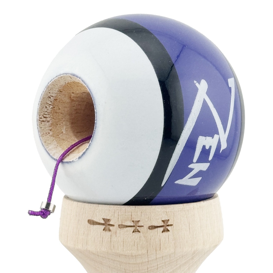 Kendama X Zen Series Originala, Profesionala, Flippy, Cupe Mari KING SIZE V3, Super Sticky, Gaura in Baza, Rulment Metalic, din lemn 18 cm, Ata 62/65 cm, Violet