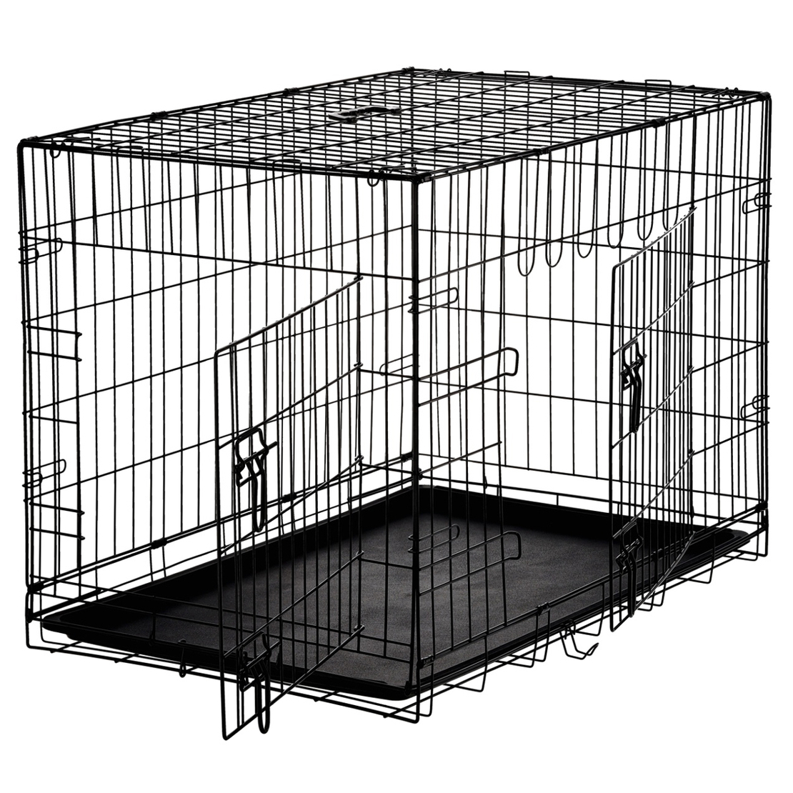 Cusca metalica pentru caine XL, pliabila, cu tava detasabila si maner, 91x57x63 cm, negru
