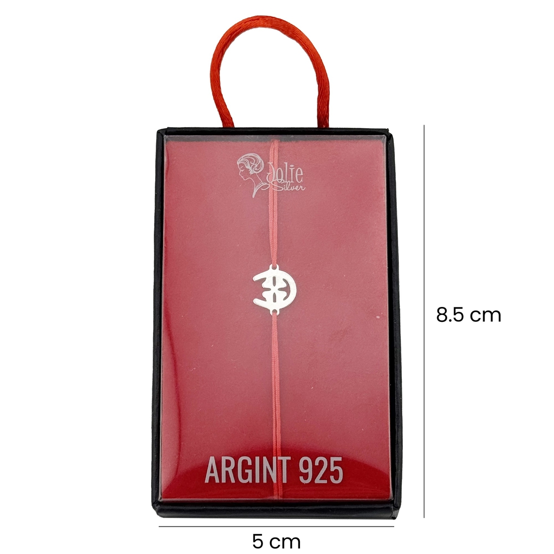 Martisor Bratara Argint 925, Jolie, Model Trifoi in Potcoava, Martisor de 1 Martie, cu Snur Rosu, Argintiu