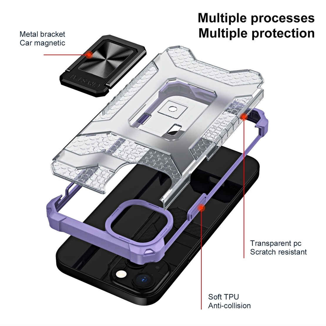 Husa de protectie Vafy compatibila cu Apple iPhone 13 Mini Acrylic Armor cu suport Mov