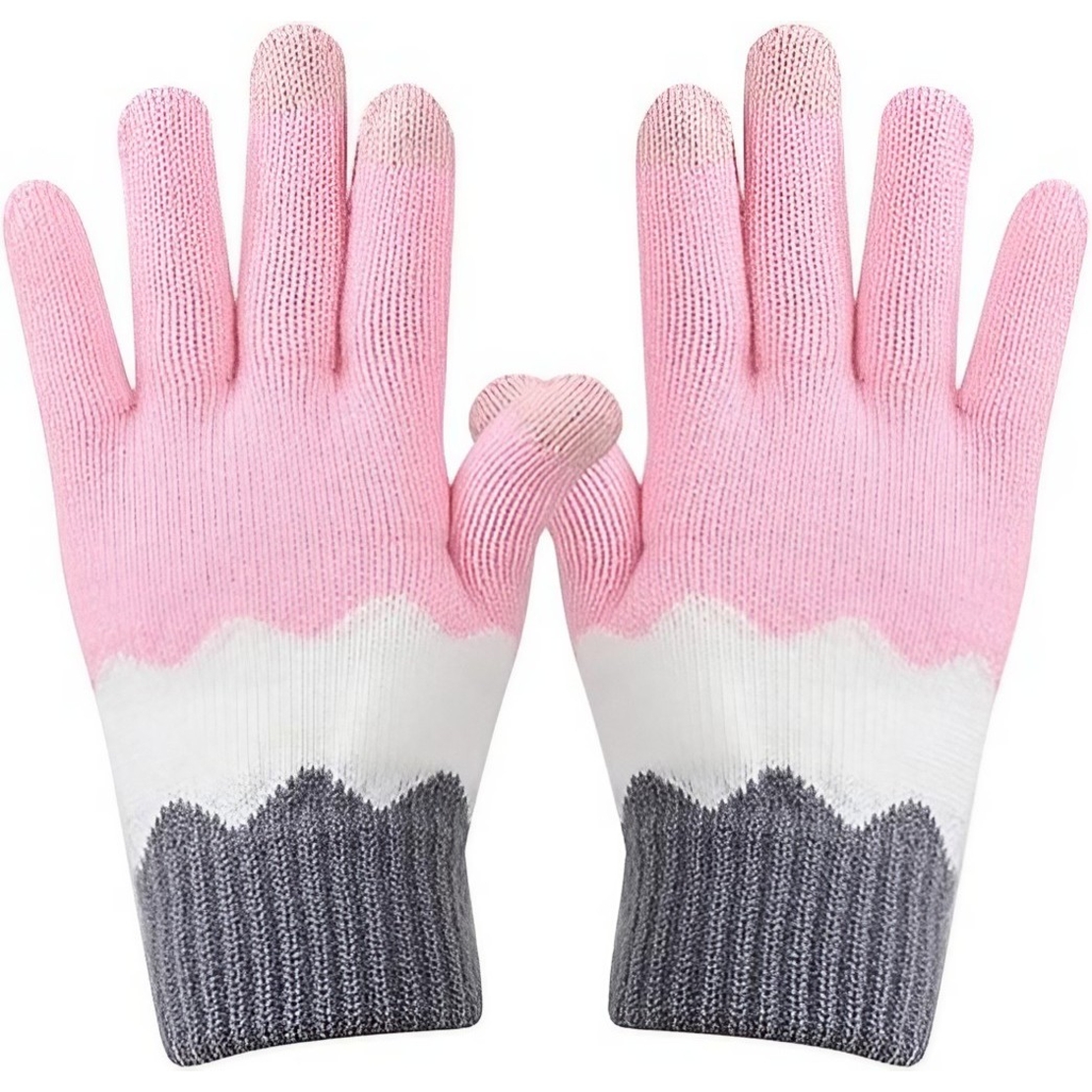Manusi de Dama, Flippy, Model Ondulat, Functie Touchscreen (ecran tactil), Material Acril Tricotat, Manseta Elastica, Interior Catifelat, Marime Universala, Roz/Gri