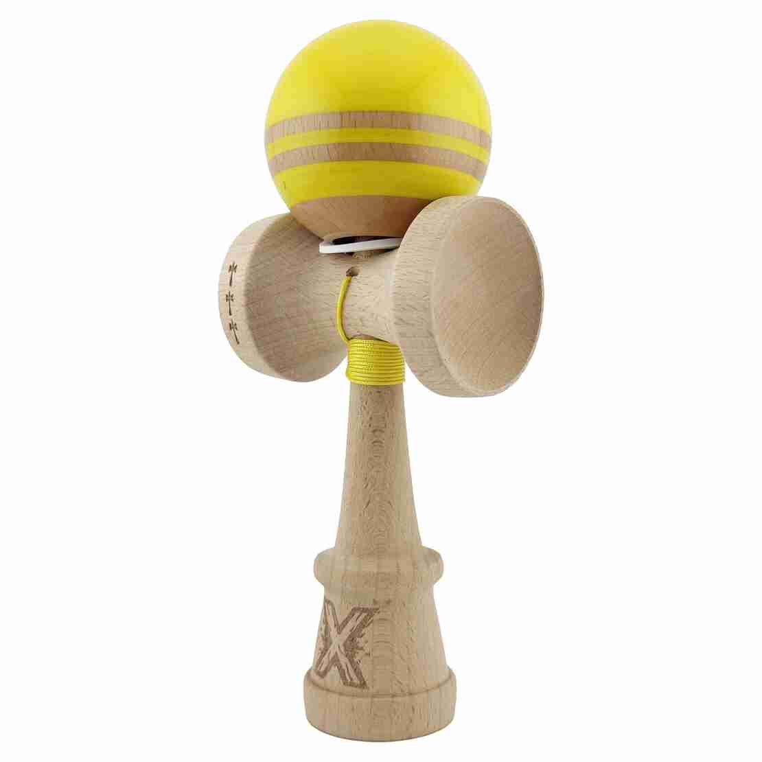 Kendama X Originala RAINBOW, Profesionala, Flippy, Cupe Mari KING SIZE V3, Super Sticky, Gaura in Baza, Rulment Metalic, din lemn 18 cm, Ata 62/65 cm, Galben/Maro