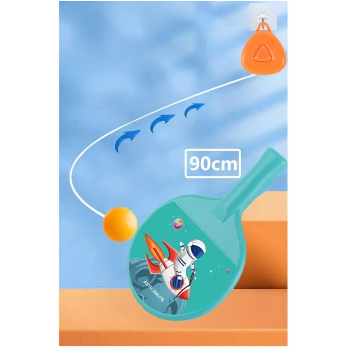 Set 2 Palete de Tenis de Masa, Flippy, pentru Copii, Design Animat, Tematica Astronauti, Accesoriu de Agatat Inclus si 4 Mingi, Albastru