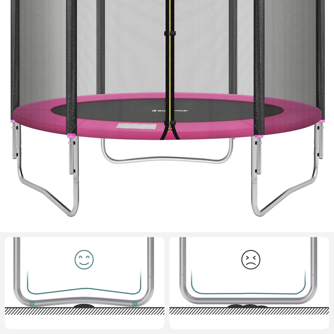 SONGMICS Trambulina pentru copii cu plasa de protectie exterioara, diametru 183 cm, 100 kg, roz