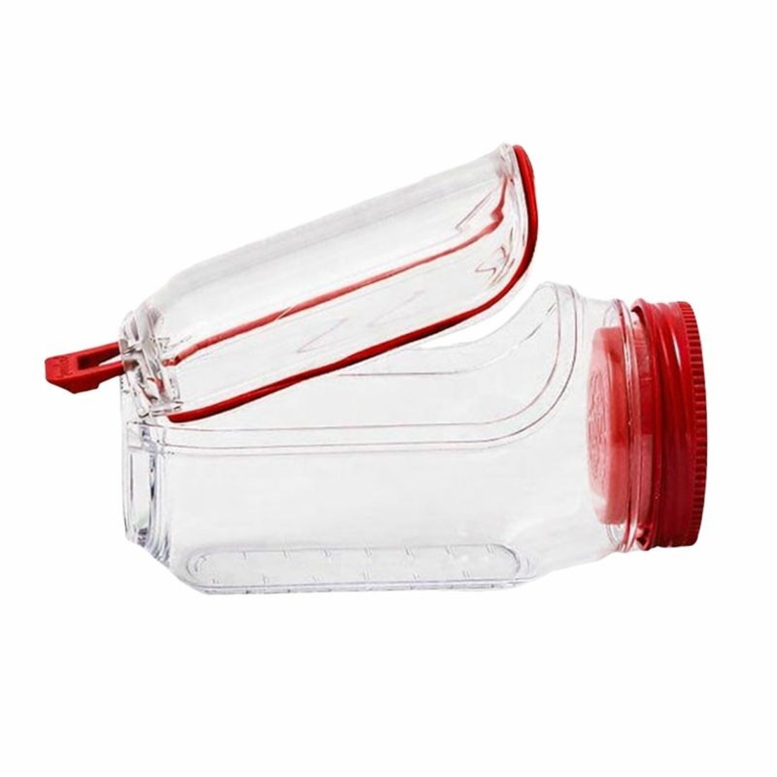 Container Caserola pentru Salata,, Vafy, Borcan pentru Salata, din PP, Gradat in ml, 1L, 19 x 10 x 10 cm, Capac Rosu, Transparenta