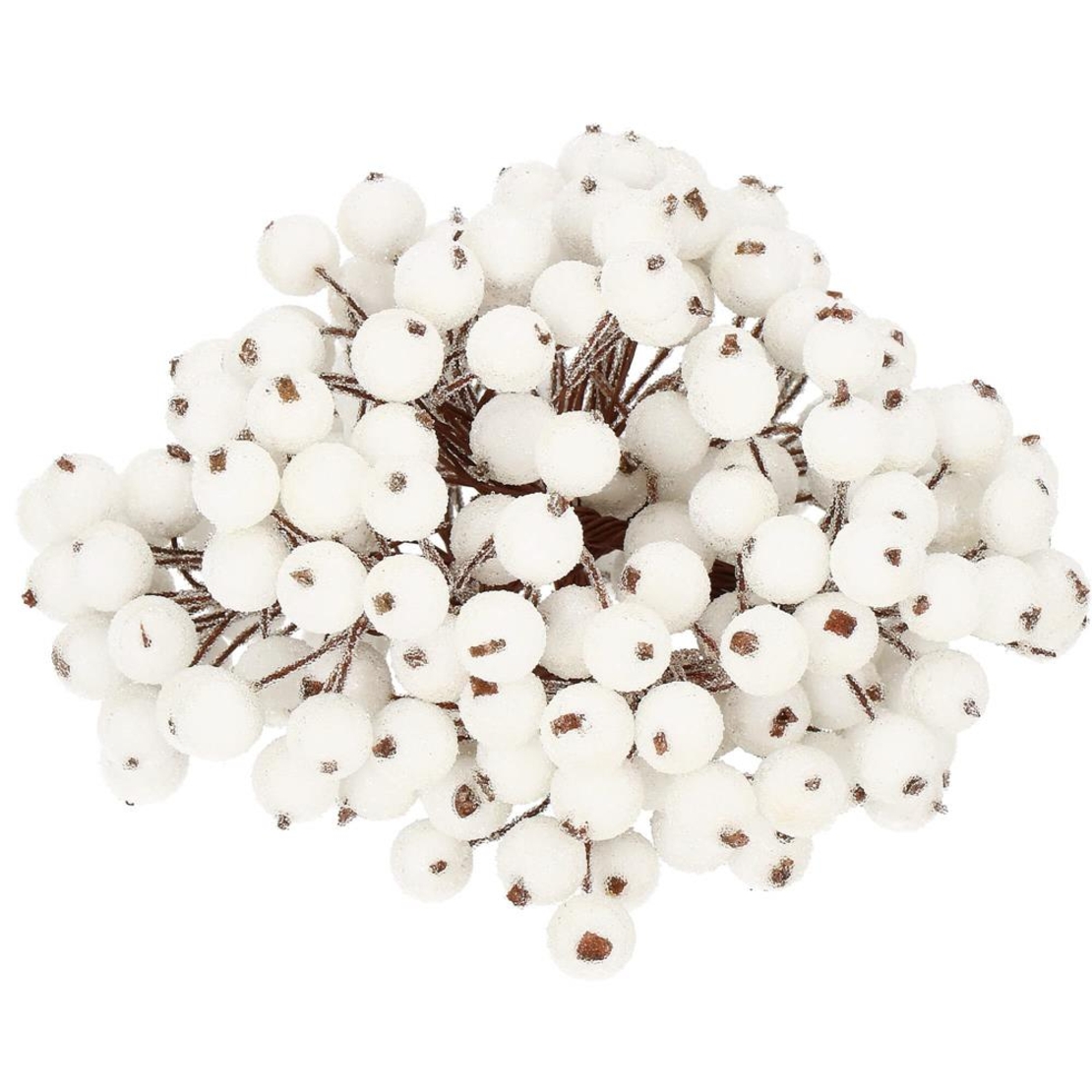 Set decorativ ramuri cu merisoare rosii artificiale inghetate, 15 cm, 200 boabe, alb