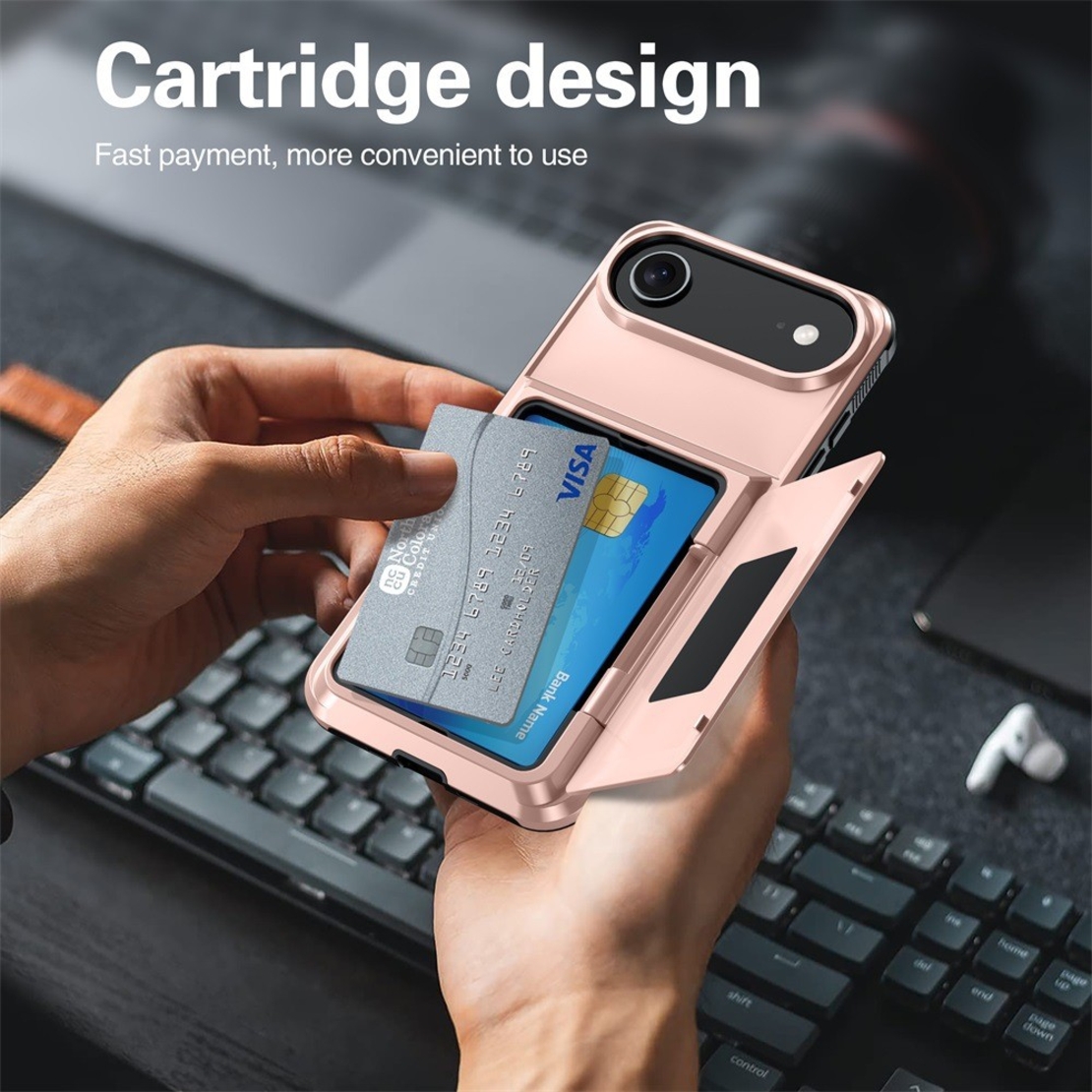 Husa de Protectie compatibila Apple iPhone 17 Air, Vafy, Compartiment pentru Carduri, Anti-alunecare, Protectie PC, Rezistenta la Zgirieturi, Rose Gold