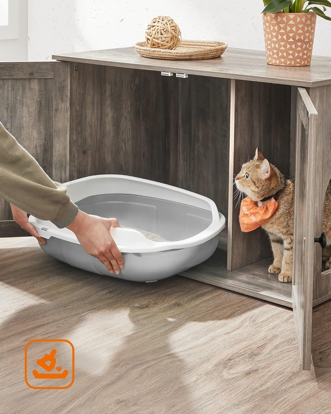 FEANDREA Cusca pentru pisici tip comoda, cu usi si perete despartitor, 80x53x50cm, gri