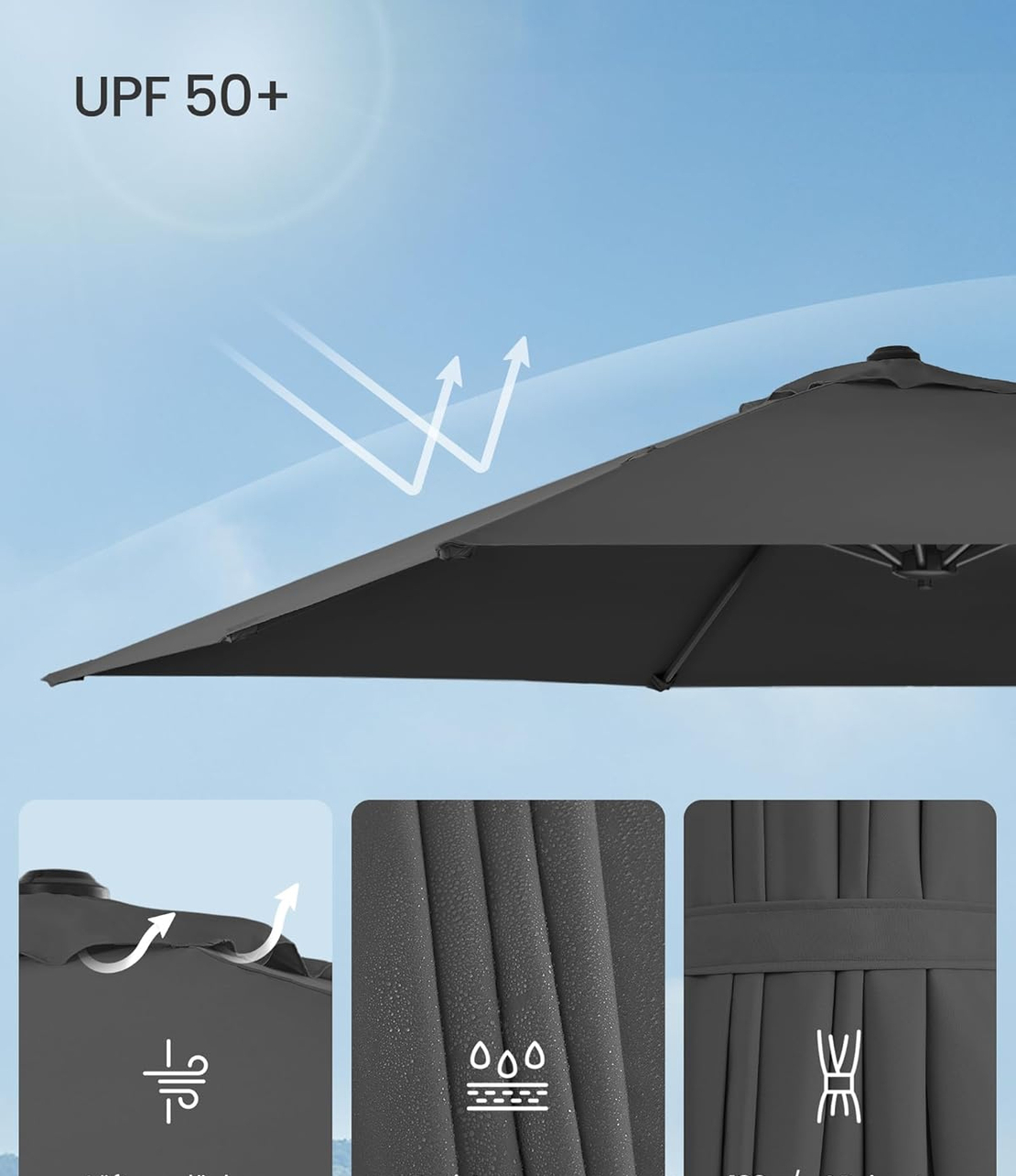 SONGMICS Umbrela de gradina cu manivela tip pendul 270x270 cm, UPF 50+, rotire 360°, inclinare reglabila, gri