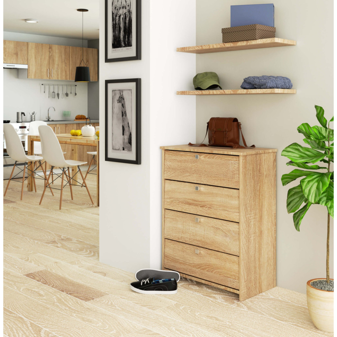 Dulap pantofi RUBIN 4 niveluri, cu usi rabatabile, PAL laminat 16 mm, 66x36x85 cm, stejar sonoma