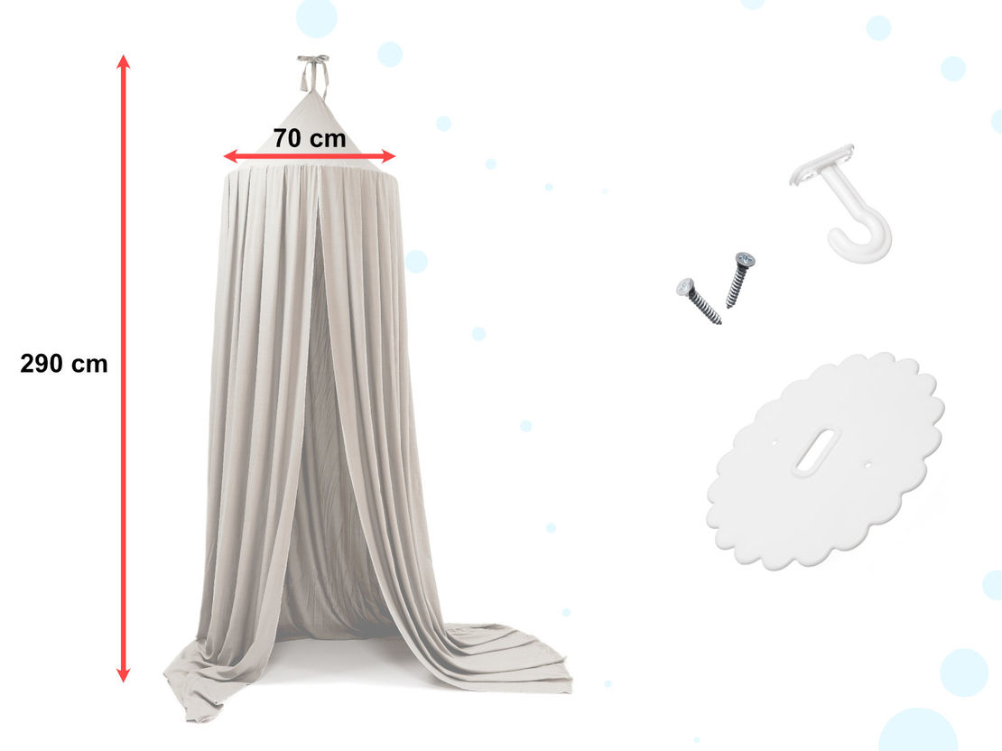 Baldachin suspendat tip cort 70x290 cm, decor camera copii, cu set montaj, gri