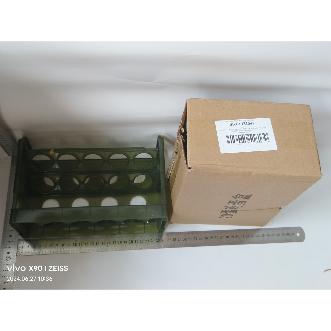 Suport Organizator pentru Oua, Flippy, pentru Frigider, Verde transparent, Capacitate 20 oua, Doua straturi, cu Data de Expirare, 25.5x10x17 cm