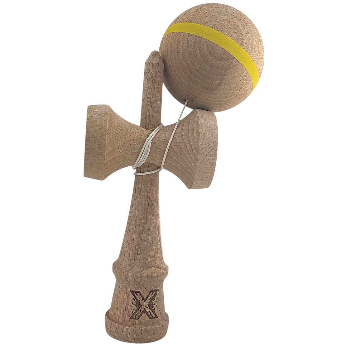 Kendama X Originală, Profesională, Flippy, din Lemn, 18 cm, Model cu Dunga, Galben