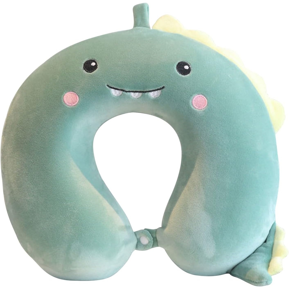 Perna de Calatorie in Forma de U, Vafy, Pentru Gat si Cap, Umplutura din Spuma cu Memorie, 30x30 cm, Model Dinozaur, Accesoriu de Voiaj, Birou, Masina, Sistem Prindere Capse, Verde