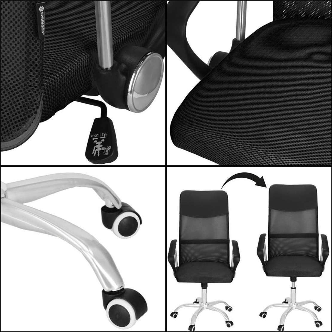 Scaun birou reglabil, ergonomic, cu spatar din microplasa respirabila si baza metalica cromata, 117x58x60 cm, negru