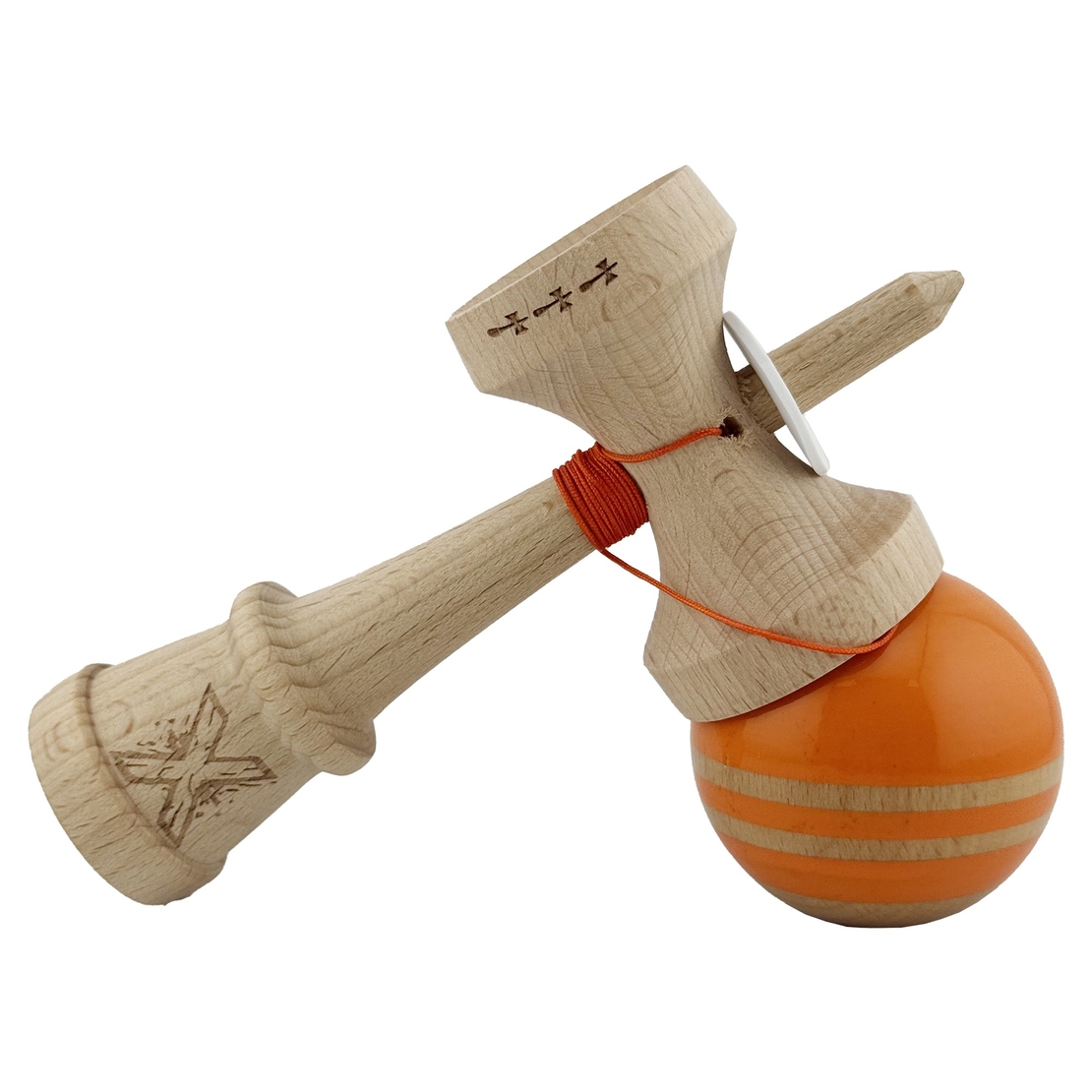 Kendama X Originala RAINBOW, Profesionala, Flippy, Cupe Mari KING SIZE V3, Super Sticky, Gaura in Baza, Rulment Metalic, din lemn 18 cm, Ata 62/65 cm, Portocaliu/Maro